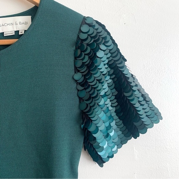 Sachin + Babi Emerald Green Sequin Bodycon Ribbed Dress - Picture 3 of 7